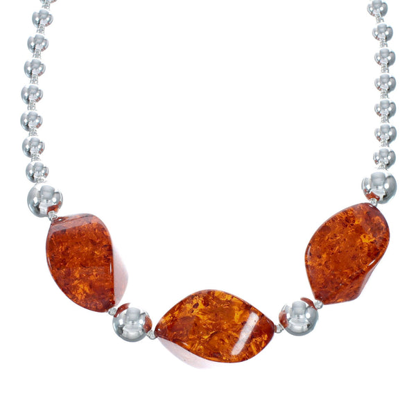 Authentic Native American Amber Sterling Silver Bead Necklace X11233